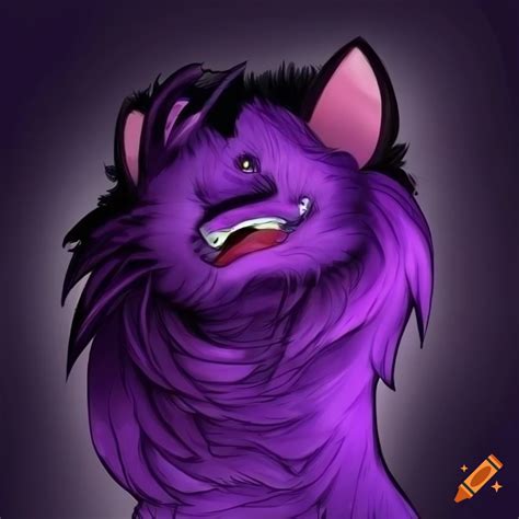 Black And Purple Fursona With Large Tail And Ears Surrounded By Fire On