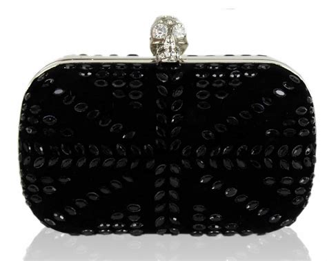 Wholesale Black Studded Clutch Bag With Crystal Encrusted Skull Clasp