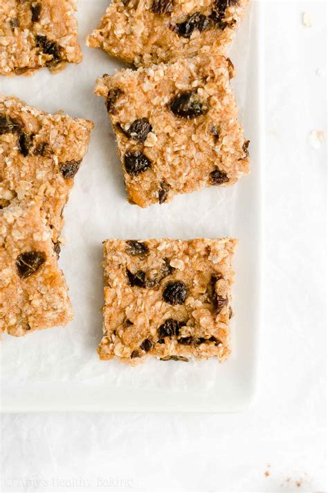 These oatmeal breakfast bars are chewy and filling. Healthy Oatmeal Raisin Granola Bar Bites - soft, chewy ...