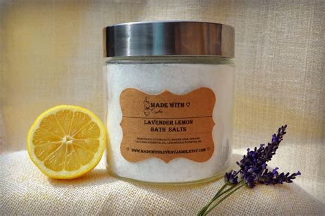 Lavender Lemon Bath Salts 32oz Jar All Natural Bath Soak Epsom Salt