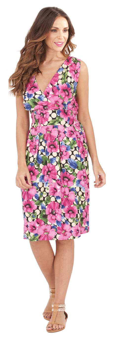 Womens Dress V Neck Floral Summer Dress Mid Length Ladies Sundress Size Uk 8 16 Ebay