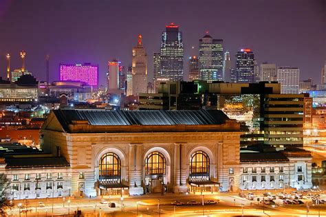 Kansas City Skyline At Night Kc Downtown Color Panorama Photograph By