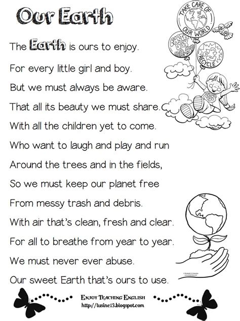 Enjoy Teaching English Earth Day And Recycling Songs And A Poem