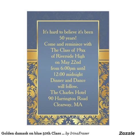 Golden Damask On Blue 50th Class Reunion Invite Nz Class
