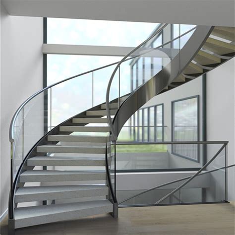 Modern Double Steel Plates Stairs Curved Wooden Stringer Staircase With