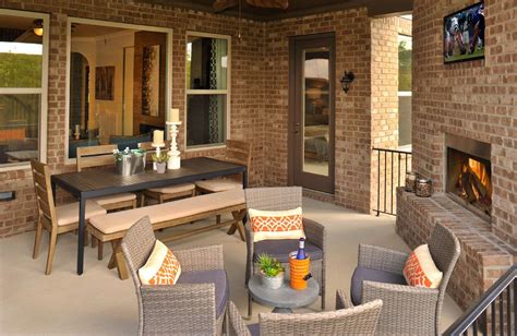 Drees Homes Harper A Covered Patio With Brick Fireplace Outdoor