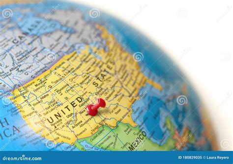 Usa Map Earth Globe Close Up With A Red Pin Stock Image Image Of