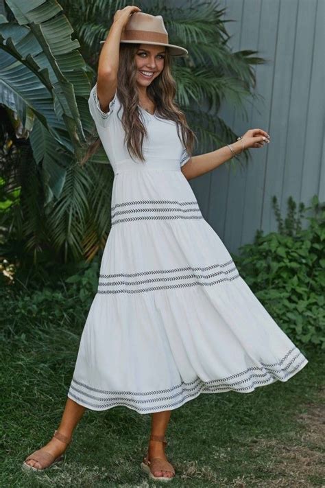 White Half Sleeve V Neck Summer Maxi Dress Maxi Dress Modest Summer Dresses Dresses