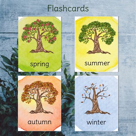 Four Seasons Printable Flashcards Wheel Sorting And Tree Etsy