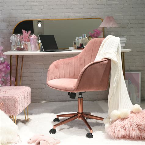 Duhome Home Office Chair Velvet Upholstered Swivel Rolling With Rose