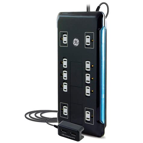 Ge 10 Outlet 2 Usb Port Surge Protector With 4 Ft Extension Cord