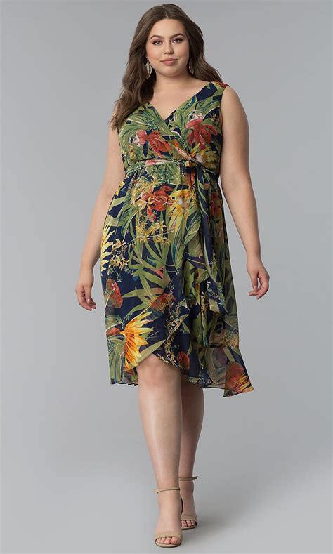 Tropical Print Plus Size V Neck Party Dress Dresses Plus Size Party