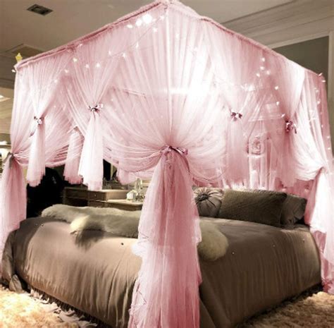 4 Corners Post Canopy Bed Curtain For Girls And Adults Royal Etsy