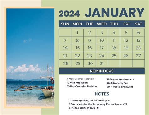 Free Fancy January 2024 Calendar Eps Illustrator 
