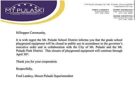 Information From The Superintendent Closure Extension And Playgrounds