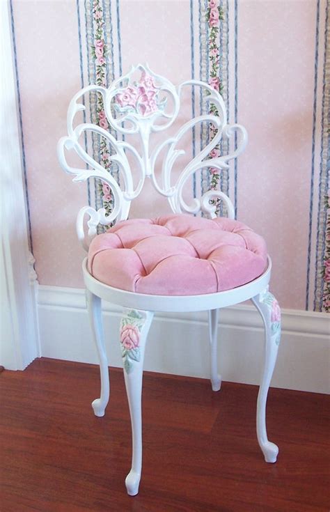 The seat and cushions are upholstered in fabric or leather in a wide range of colors. Vintage White Scrolly Boudoir Vanity Chair Stool with Hand