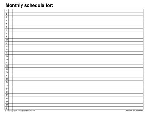 Monthly Schedule Templates For Microsoft Word