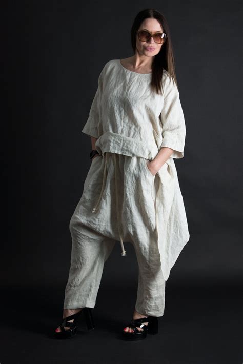 Two Piece Linen Set Loose Linen Top And Pants Natural Linen Etsy Uk