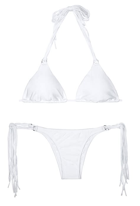 Two Piece Swimwear Long Fringe White Triangle Bikini Franja Branco