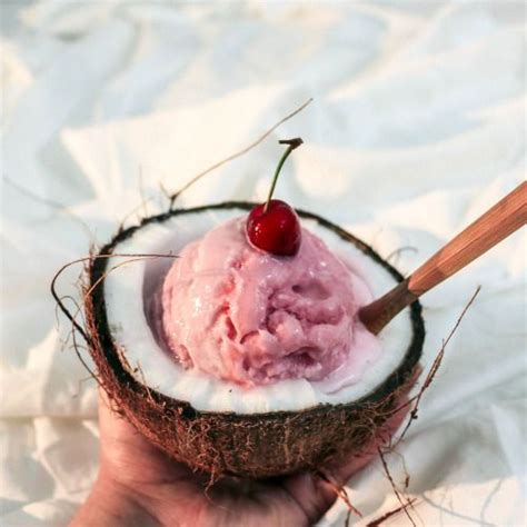 ice cream in a coconut photography summer food ice cream delicious coconut cherry coconut