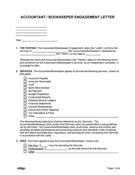Free Accountant Bookkeeper Engagement Letter Template PDF Word