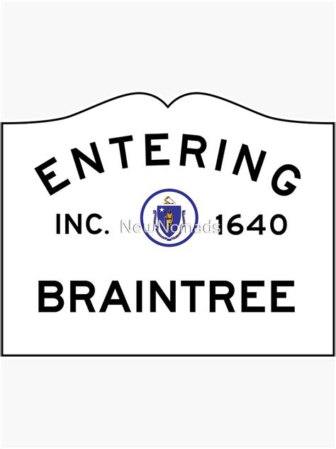 Entering Braintree Commonwealth Of Massachusetts Road Sign Sticker