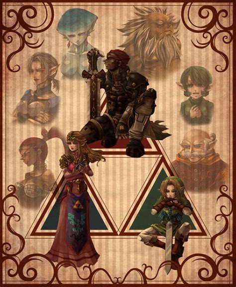 Zelda Ganondorf And Link In Front Of Their Respective
