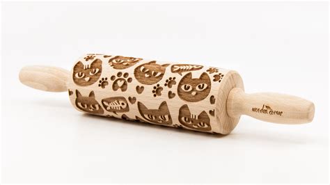 No R196 Cats 8 Pattern Rolling Pin Engraved Rolling Rolling Pin