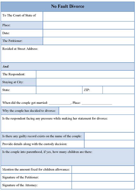 Free Printable No Fault Divorce Forms Templates Printable Download