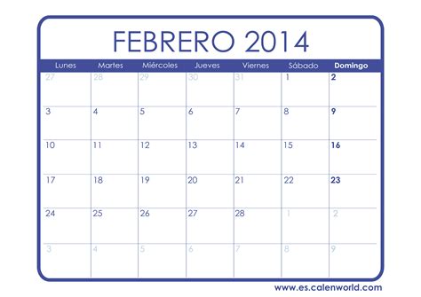 Calendario Febrero 2014 Calendarios Para Imprimir