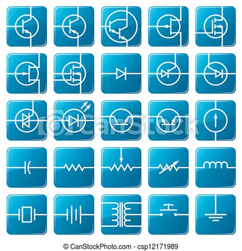 Icon Set Of Electrical Circuits Symbols Of Electronic Components Are