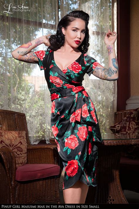 Pinup Couture Ava Dress In Spanish Red Rose Satin Pinup Girl