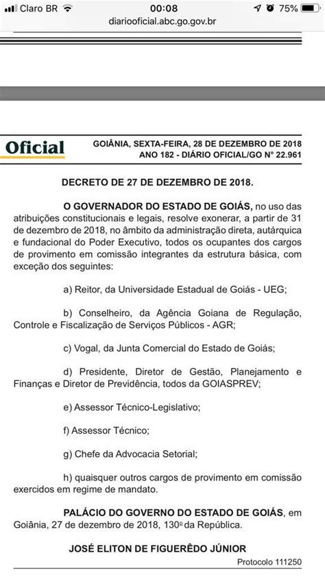 Decreto Exonera Comissionados Do Governo De Goiás