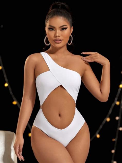 Cut Out One Shoulder One Piece Swimsuit Xs Onmarktt