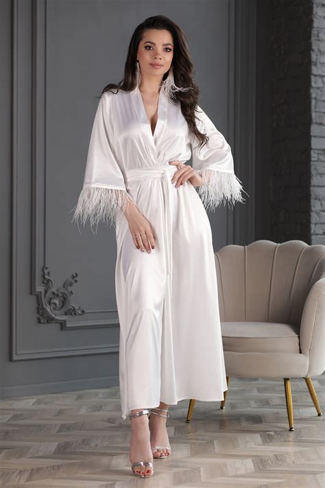long bridal robes feather robe longwhite boudoir robekimono etsy
