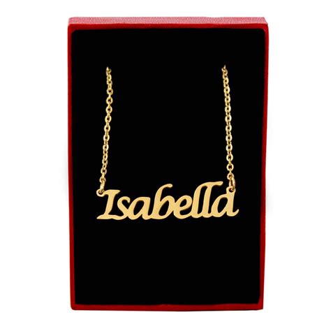 Name Necklace Isabella 18ct Gold Plated T Box And Bag Etsy Uk
