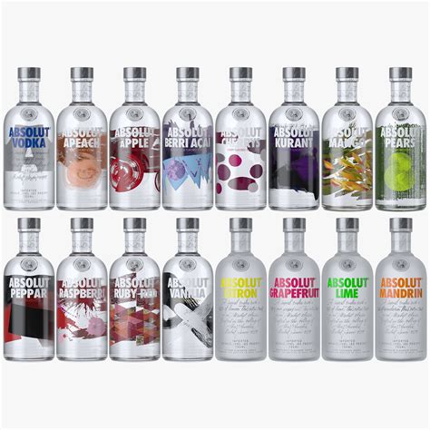 Modello 3d Collezione Di Bottiglie Absolut Vodka All Flavors