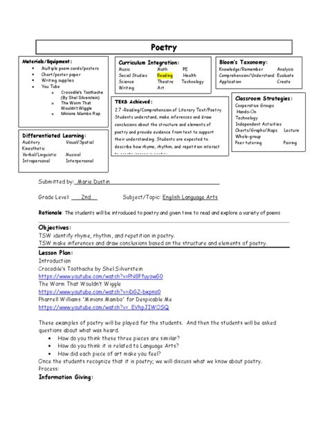 poetry lesson plan  grade rhyme poetry