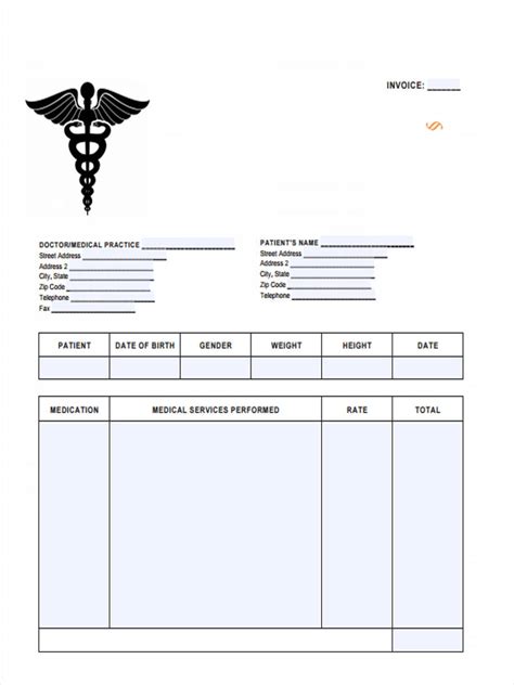 Printable Format Medical Records Invoice Template Printable Free