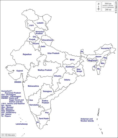 Plain Political Map Of India