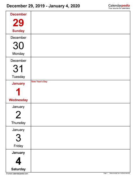 Free Blank Printable Weekly Calendar 2020 Template In Pdf