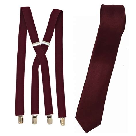 Burgundy Mens Suspenders And Skinny Tie Sets 1inch X Back Spencer Js