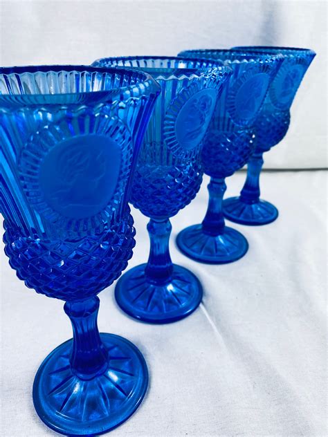 Avon Fostoria Cobalt Blue Glass Goblets Water Or Wine Goblet Etsy