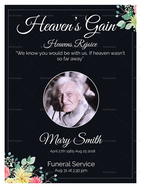 Eulogy Funeral Invitation Card Design Template In Word Psd Publisher