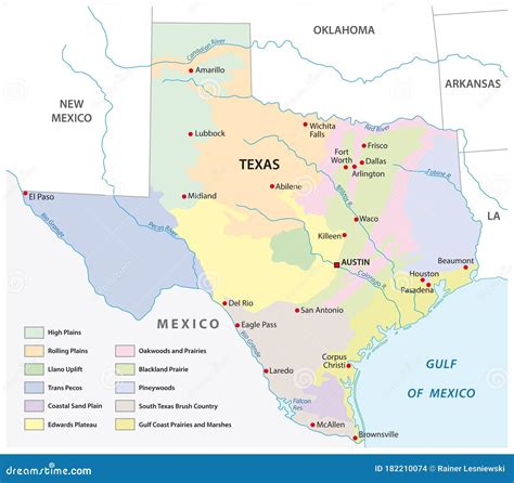 Vector Map Of The Physical Regions Of Texas Stock Vector Illustration