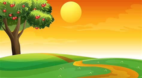 Blank Meadow Landscape Scene At Sunset Time 2939863 Vector Art At Vecteezy