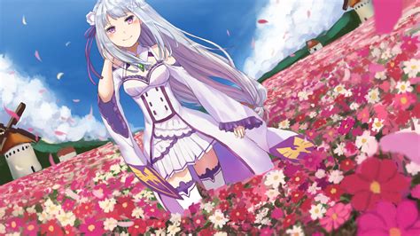 Download 1920x1080 Emilia Flowers Rezero Kara Hajimeru