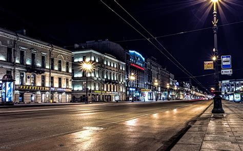 St Petersburg Russia Night Lights Lights Road Nevsky Prospect
