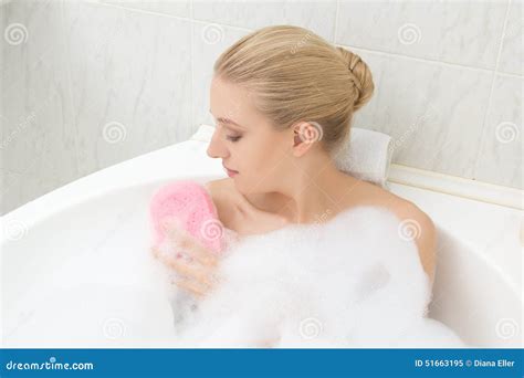 Woman Relaxing In Bath And Washing Herself Stock Image Image Of Girl Clean 51663195