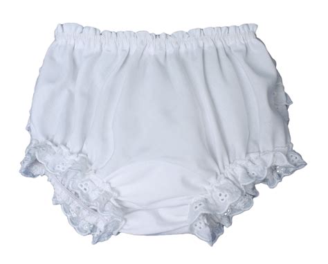 Baby Girls White Elastic Bloomer Diaper Cover With Embroidered Eyelet